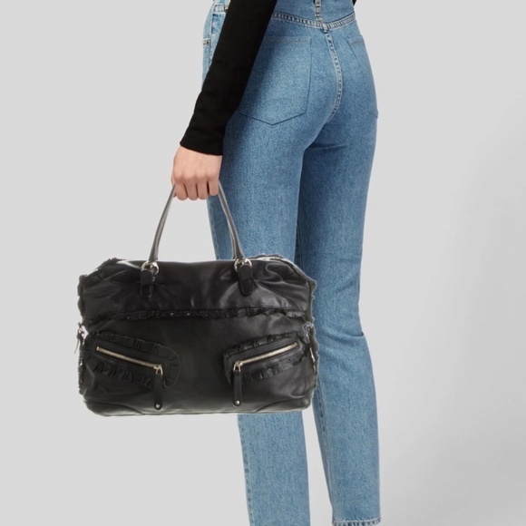 Authentic GUCCI Handbag Black Calfskin Leather Ruffles Sabrina Boston EUC - Picture 3 of 15